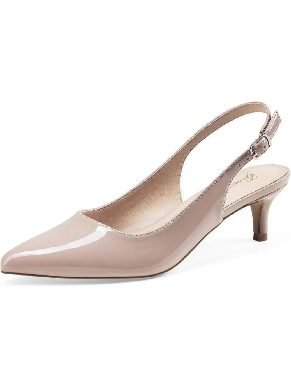 Women's Nude Pink Patent Slingback Pump Closed Toe Elegant Low Kitten Heel Shoes